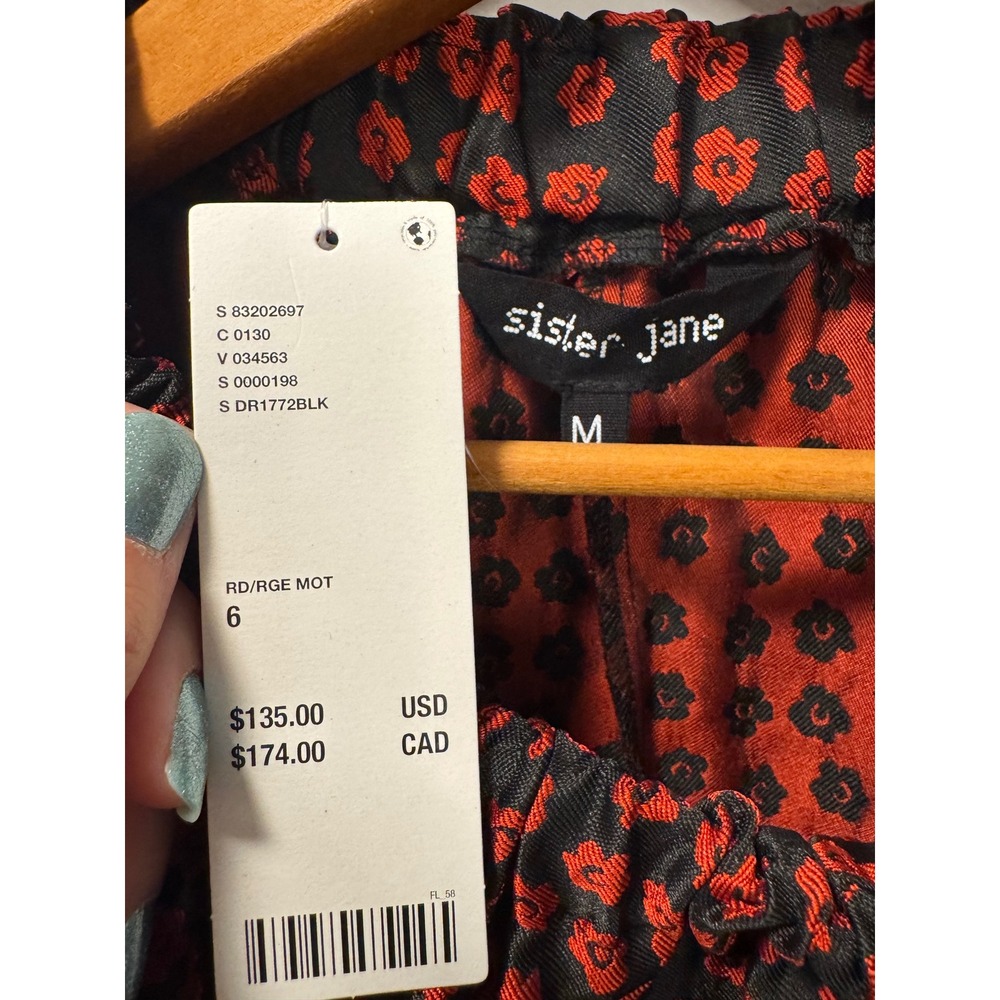 Sister Jane Great Scarlet Floral Mini Dress Jacquard Tiered Babydoll Size M - Picture 4 of 5
